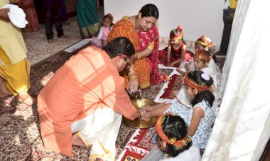 मुख्यमंत्री आवास में विधि विधान से कन्या पूजन