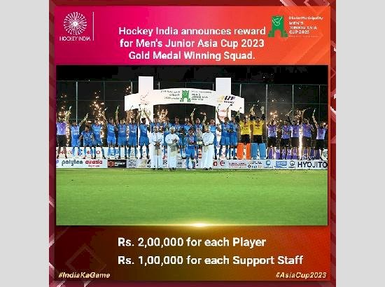 हॉकी इंडिया ने पुरुषों की जूनियर एशिया कप हॉकी विजेता टीम के लिए नकद पुरस्कार की घोषणा की