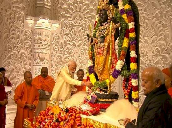 अयोध्या के श्री राम जन्मभूमि मंदिर में राम लला की मूर्ति की प्राण प्रतिष्ठा की गई